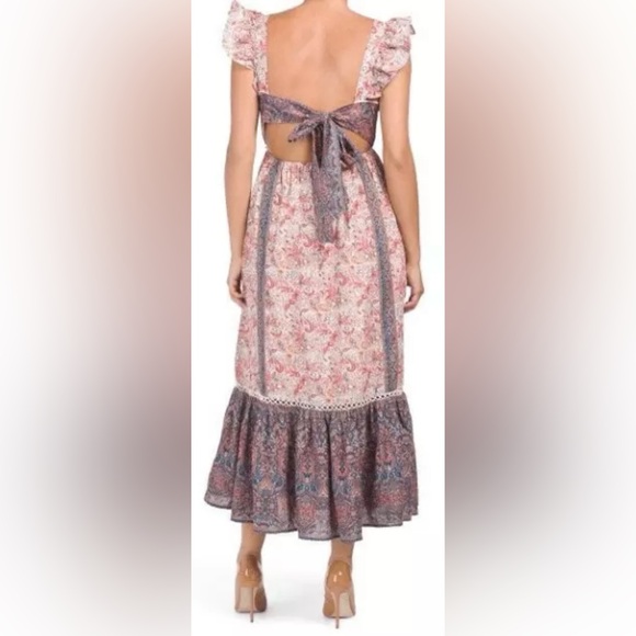 NWT Haute Hippie Smocked Top Flutter Sleeve Halter Top Maxi Dress Like Gunne Sax - Picture 2 of 9